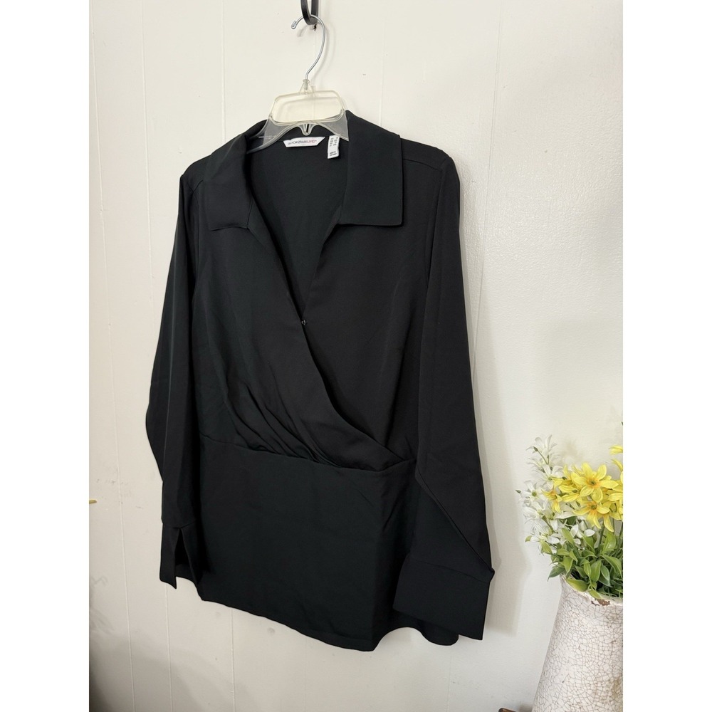 Isaac Mizrahi 1X Black Long Sleeve Stretchy Knit Top